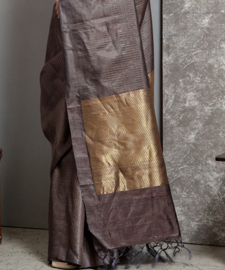 Grey chhatisgarh tussar silk handwoven saree