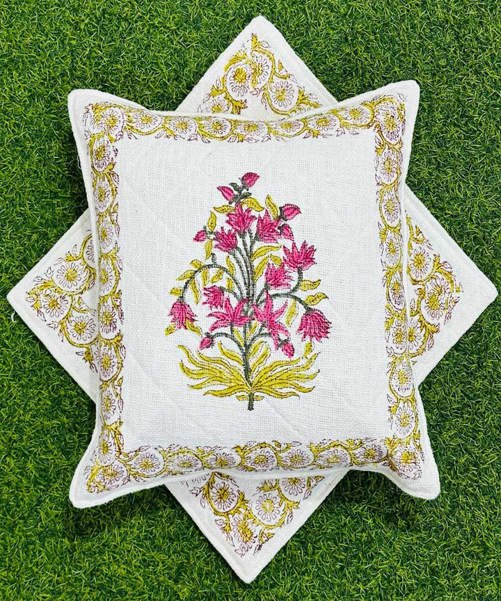 Multicolor hand block printed quilted foam cotton cushion cover