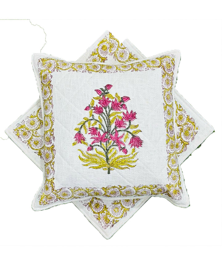 Multicolor hand block printed quilted foam cotton cushion cover