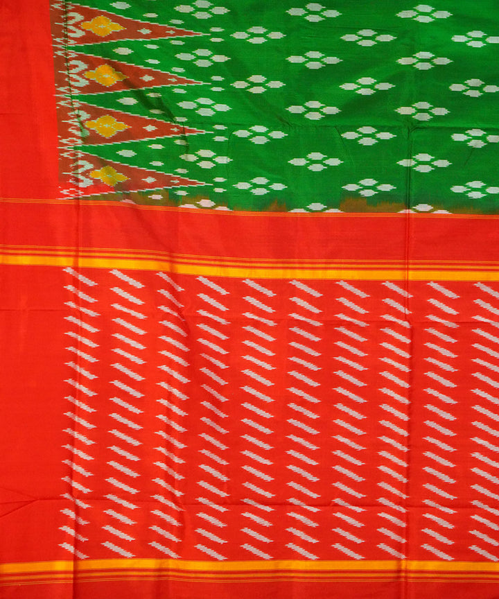 Dark green red handwoven pochampally ikat silk saree