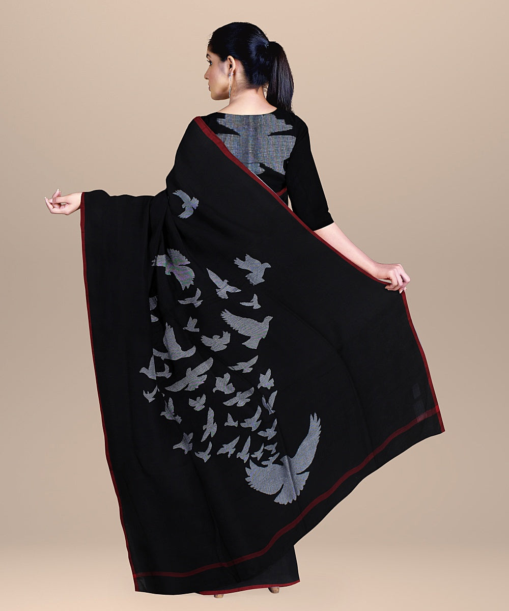 Black red handloom bengal cotton saree