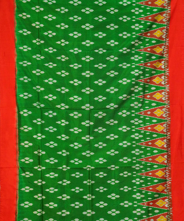 Dark green red handwoven pochampally ikat silk saree
