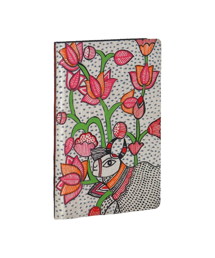 Pink green silk hand madhubani painting diary