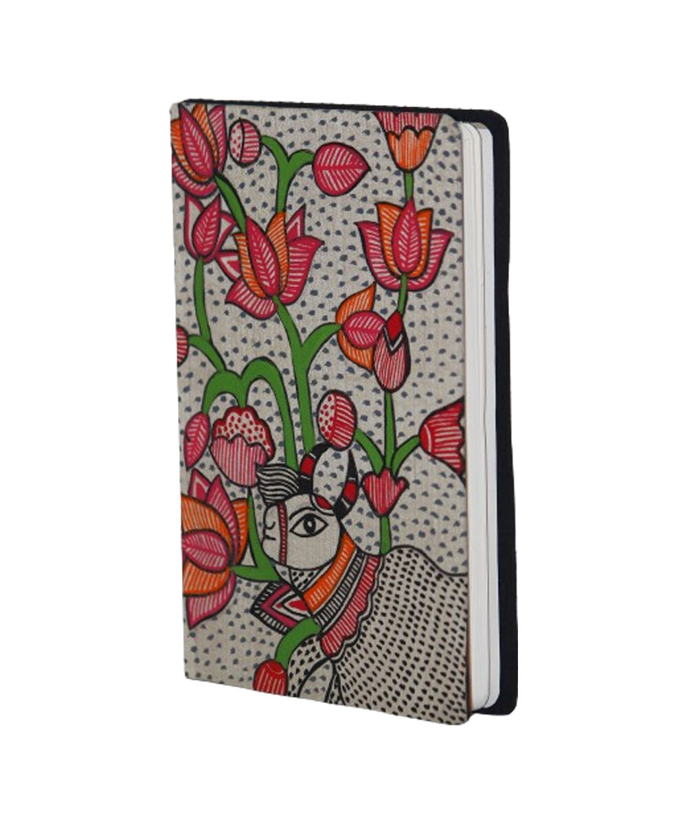 Pink green silk hand madhubani painting diary