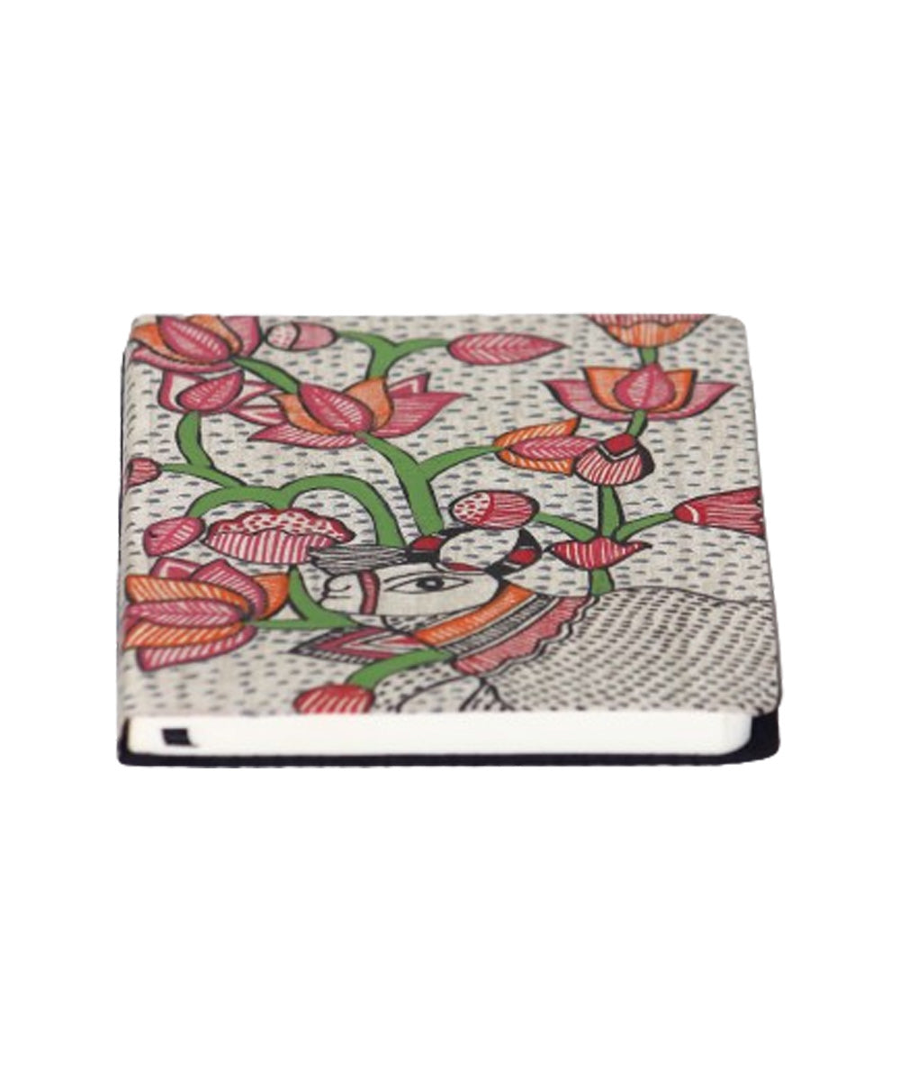 Pink green silk hand madhubani painting diary