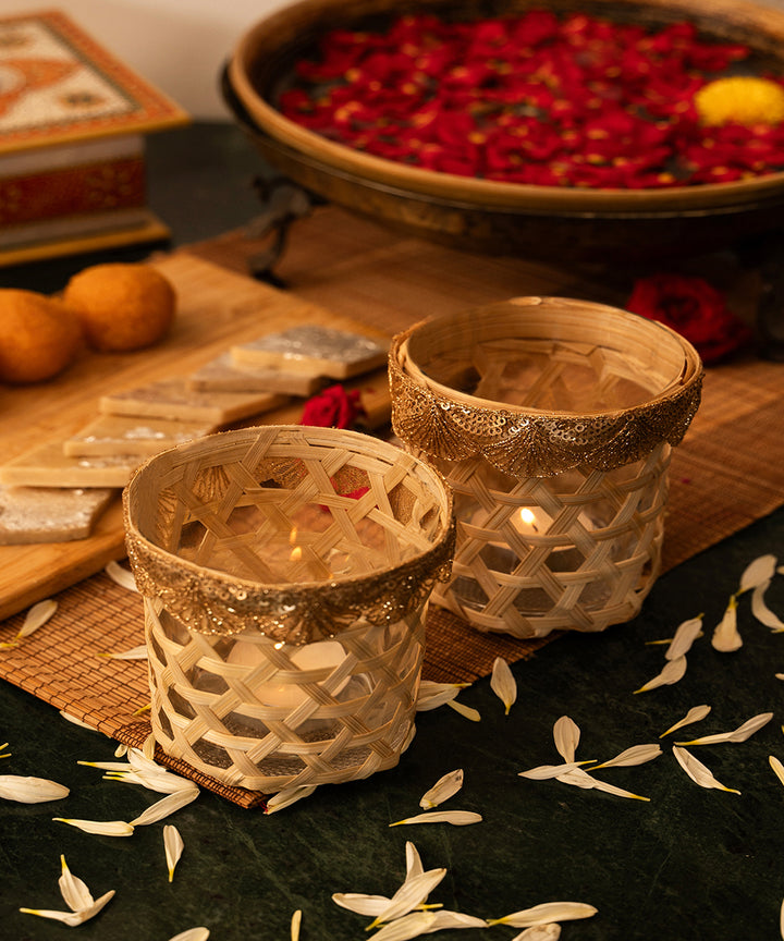 Deepam Handcrafted Bamboo Tealight - Set of 2