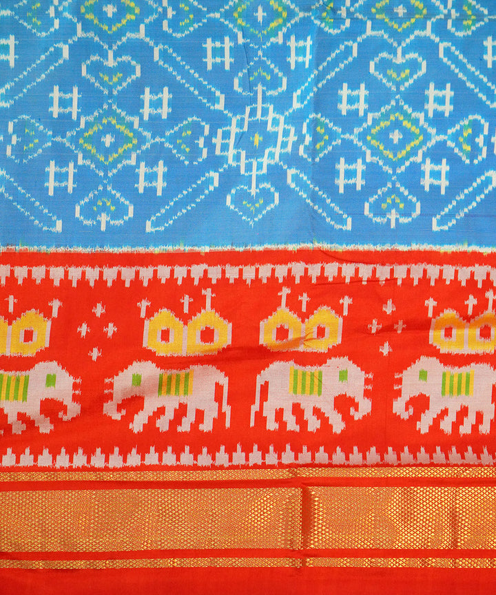 Sky blue red handwoven pochampally ikat silk saree