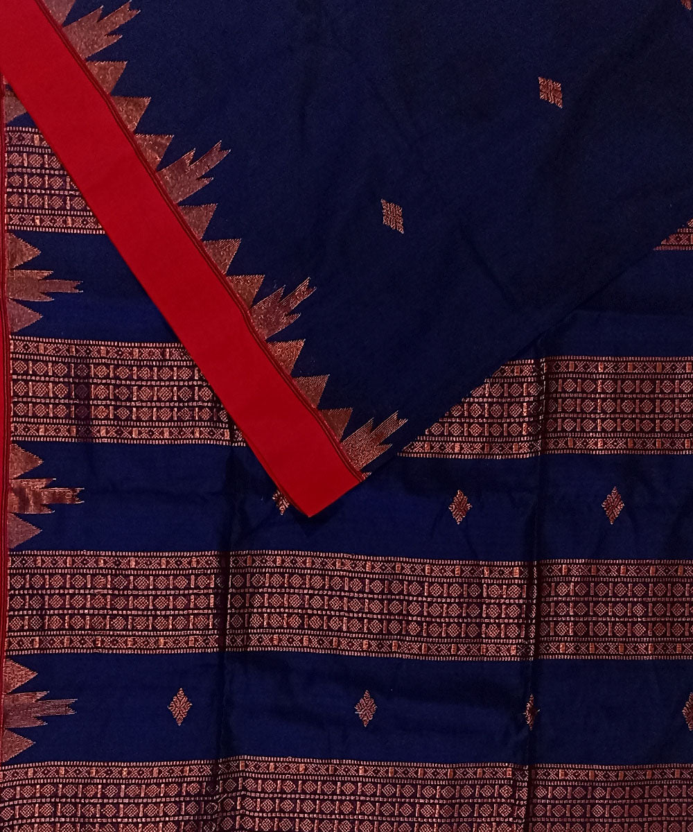 Navy blue red cotton silk handloom bengal saree