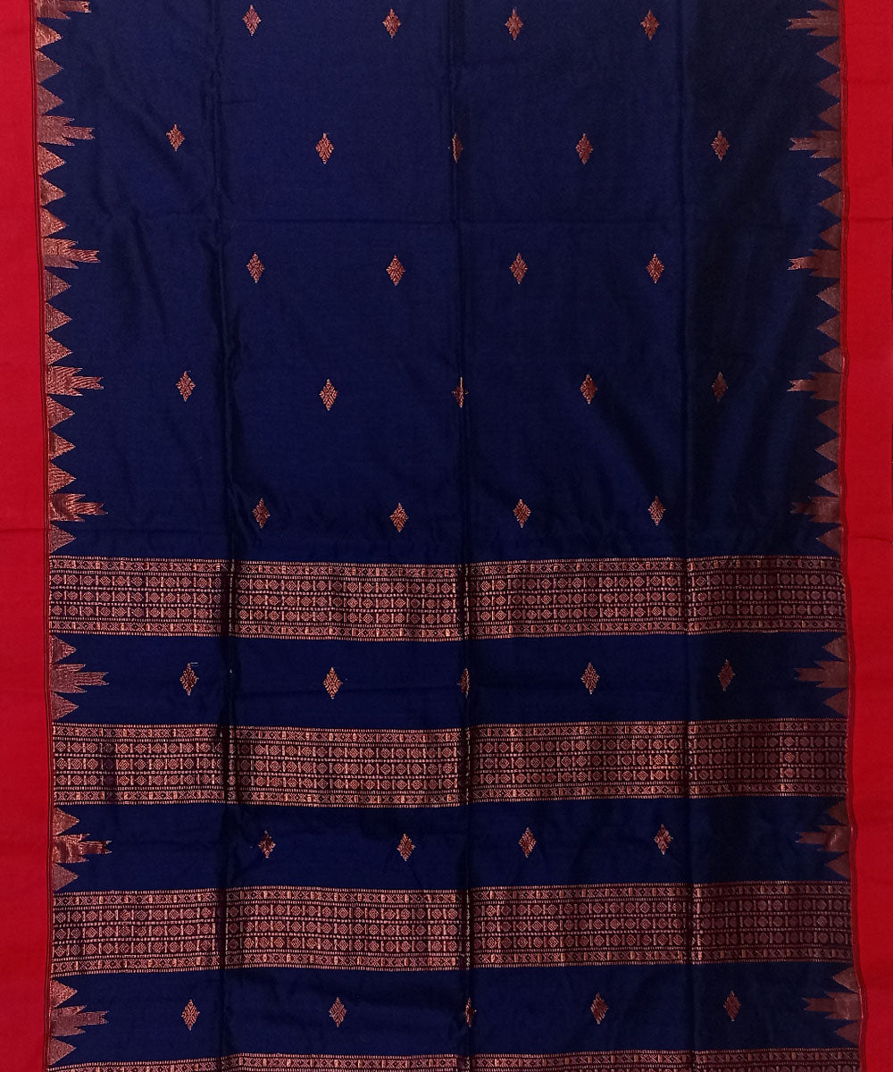 Navy blue red cotton silk handloom bengal saree