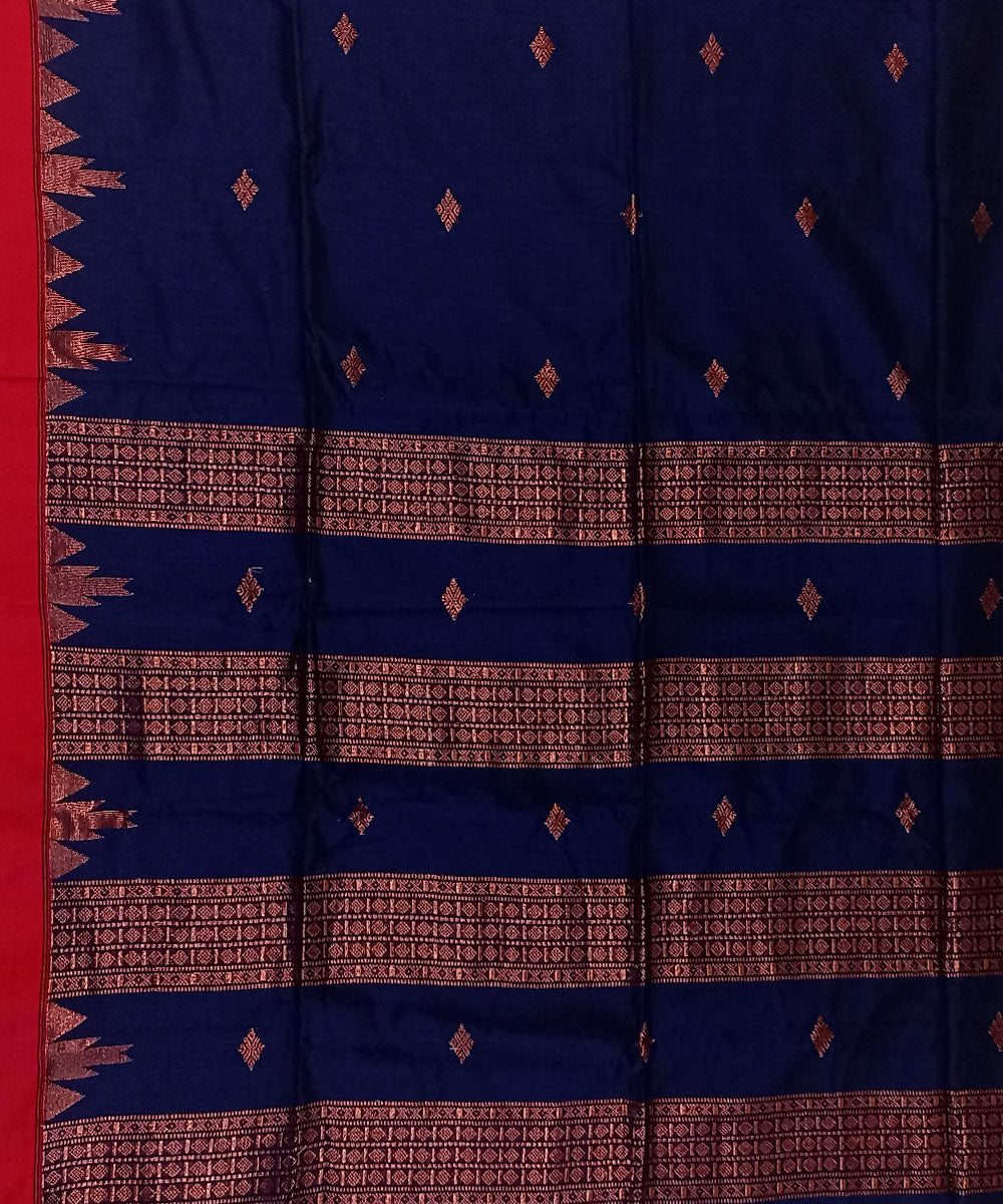Navy blue red cotton silk handloom bengal saree