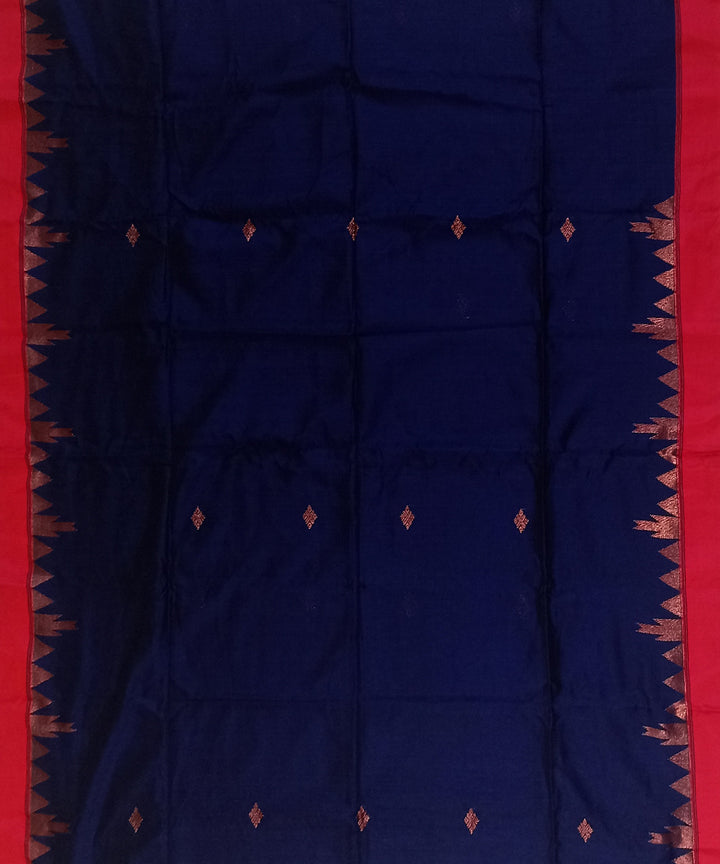 Navy blue red cotton silk handloom bengal saree