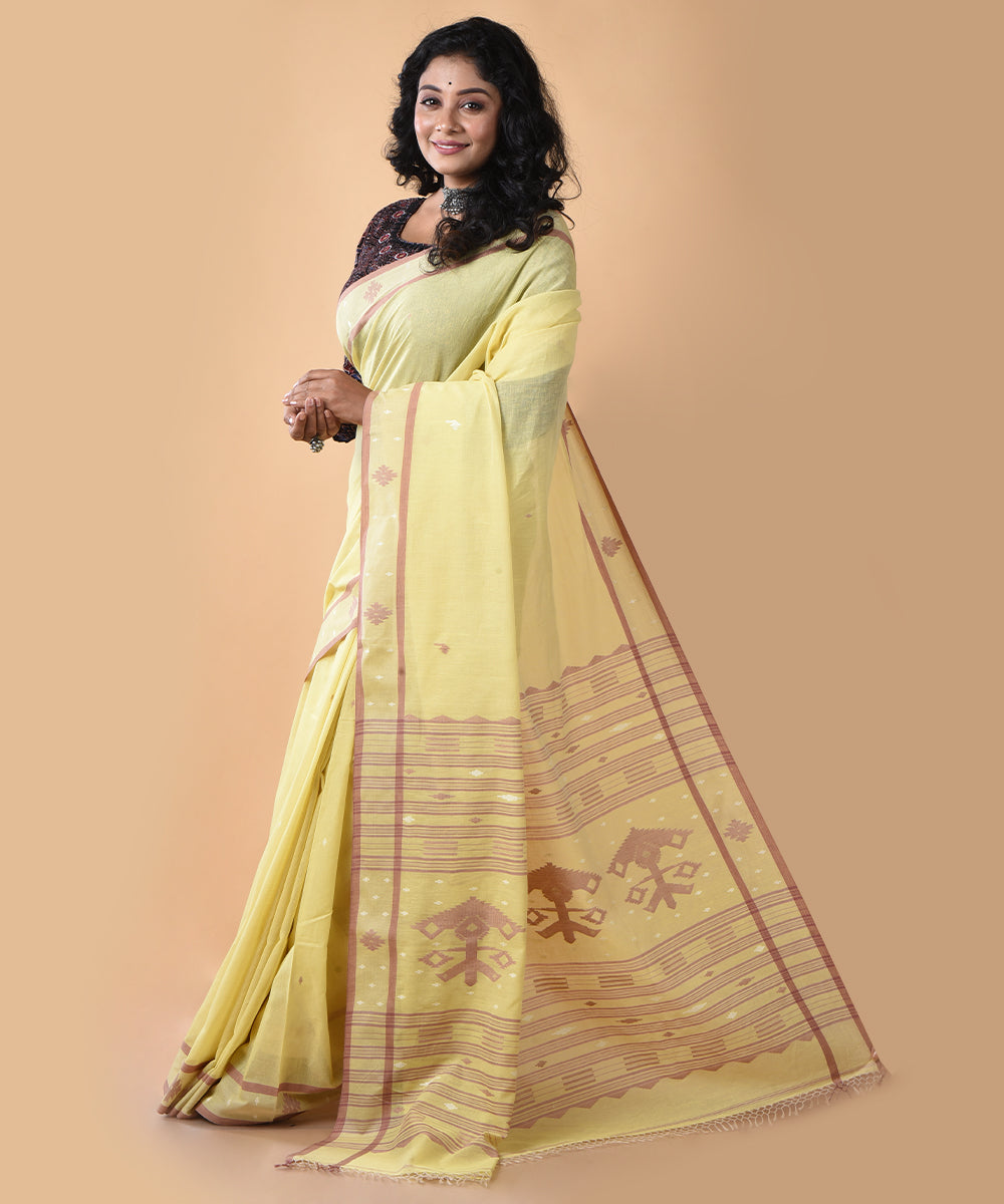 Yellow cotton handloom jamdani saree