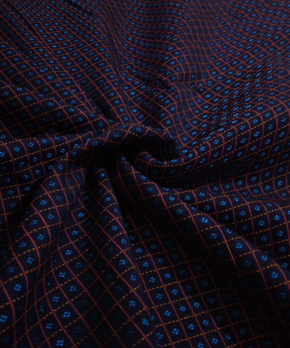 Orange lines with blue motif khun kuppasa fabric