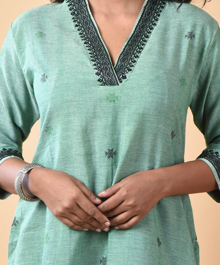Sea green handwoven cotton jamdani kurti