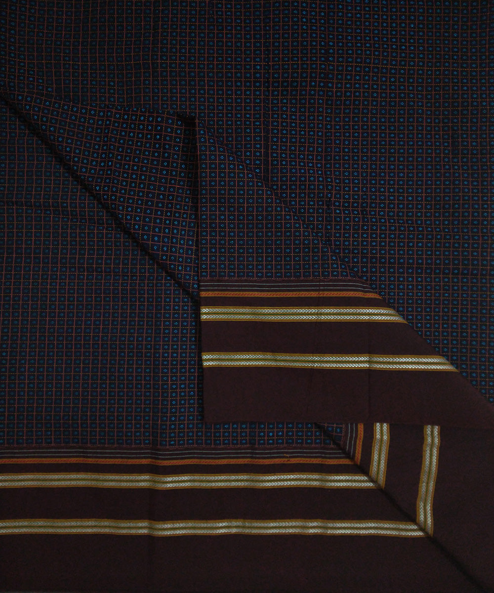 Orange lines with blue motif khun kuppasa fabric