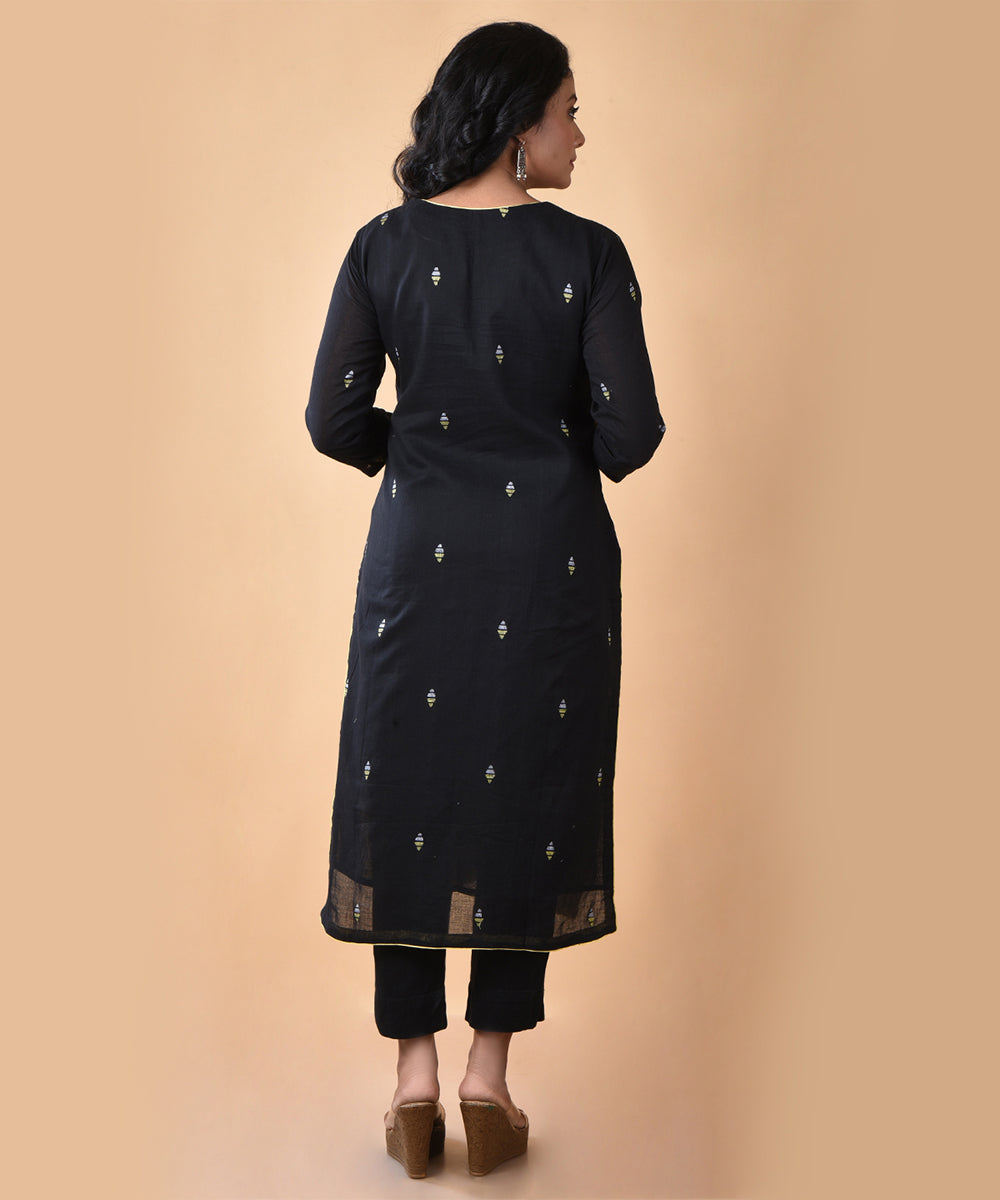 Black handwoven cotton jamdani straight kurti