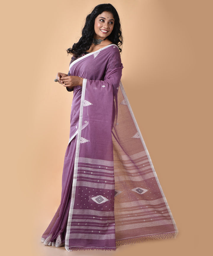 Purple cotton handwoven jamdani saree