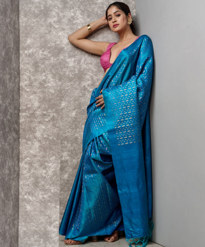 Royal blue handwoven chhatisgarh tussar silk saree