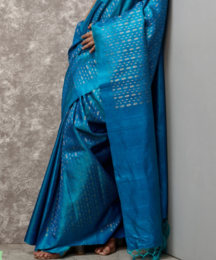 Royal blue handwoven chhatisgarh tussar silk saree