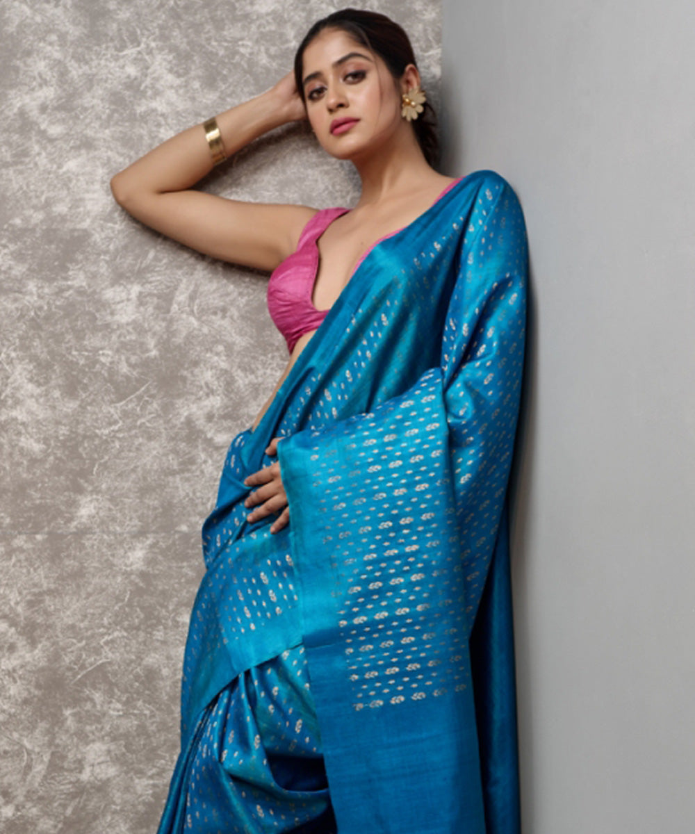 Royal blue handwoven chhatisgarh tussar silk saree