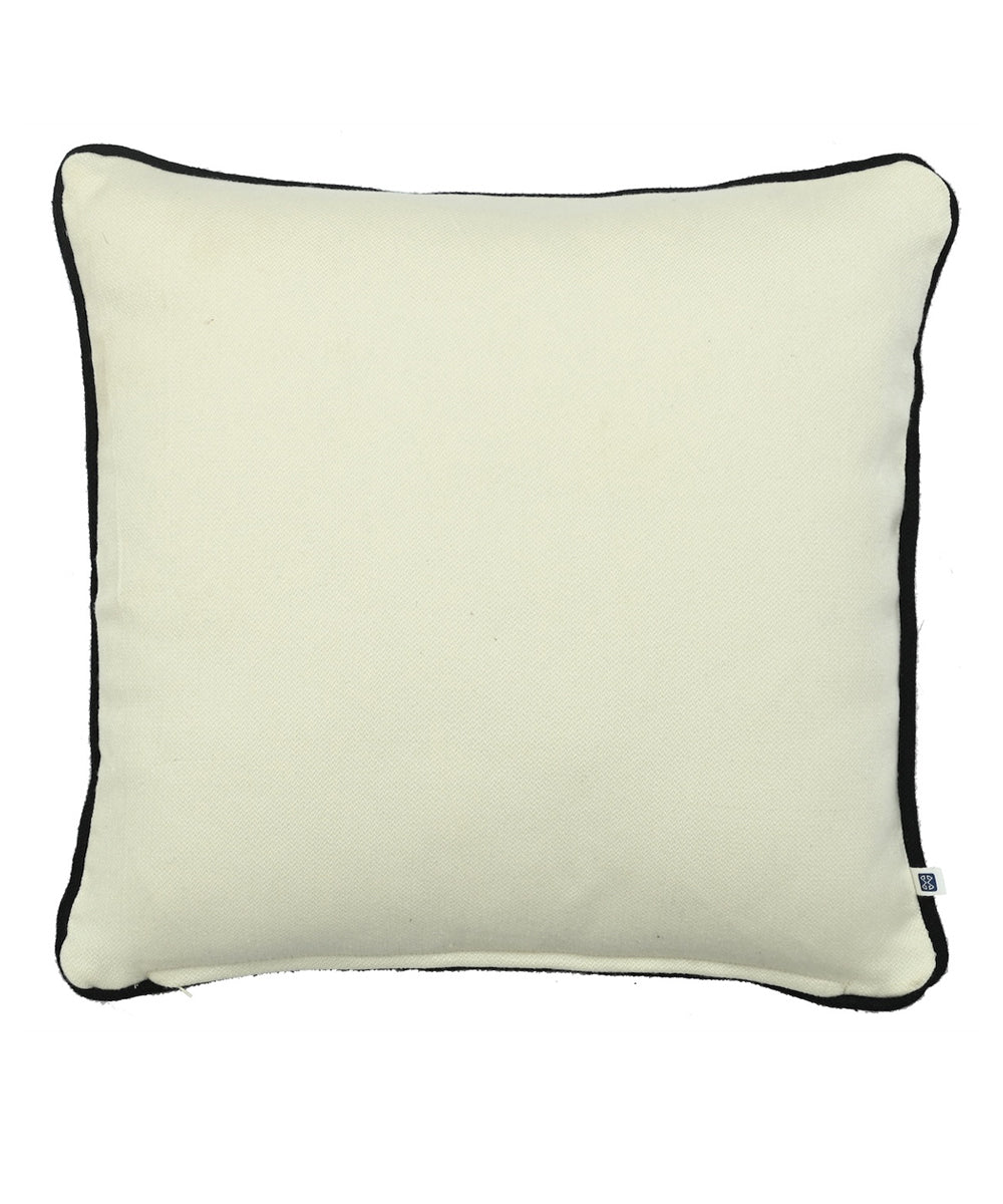 Cream black hand printed art silk cushion cover