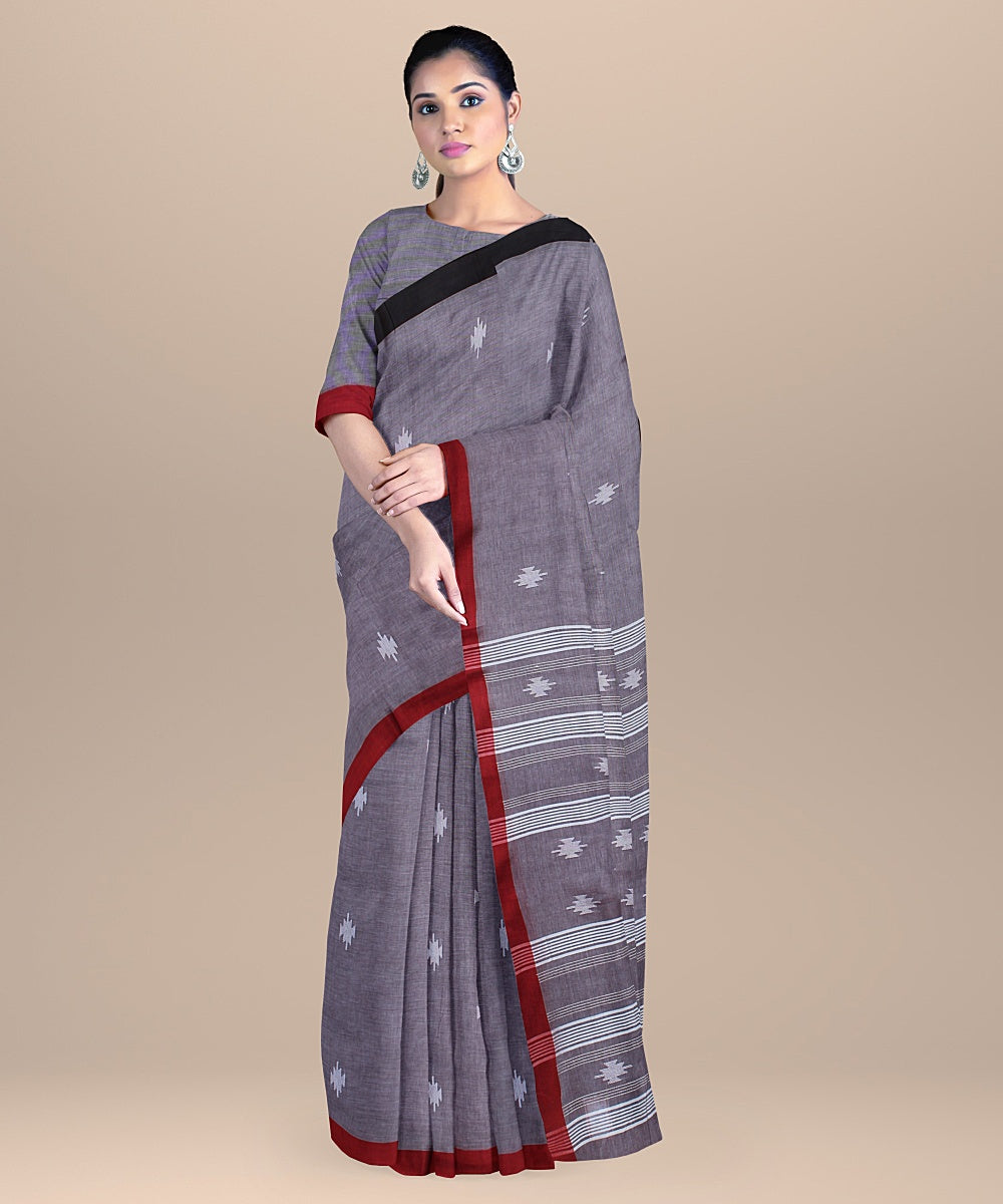 Brown red handloom cotton bengal saree