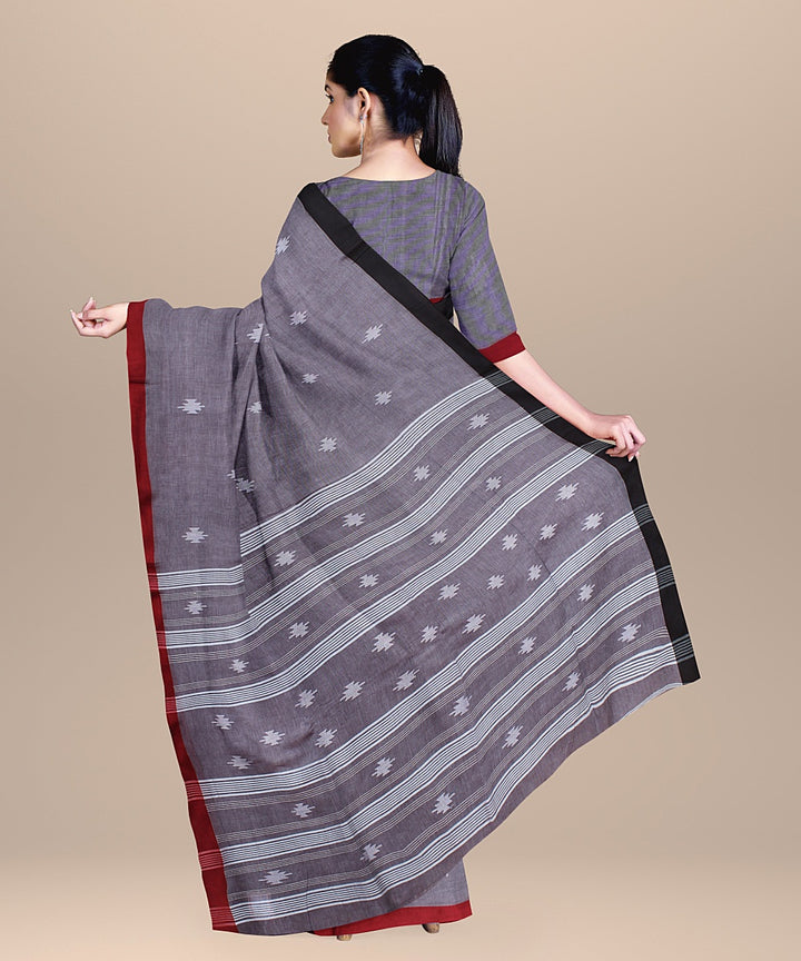 Brown red handloom cotton bengal saree