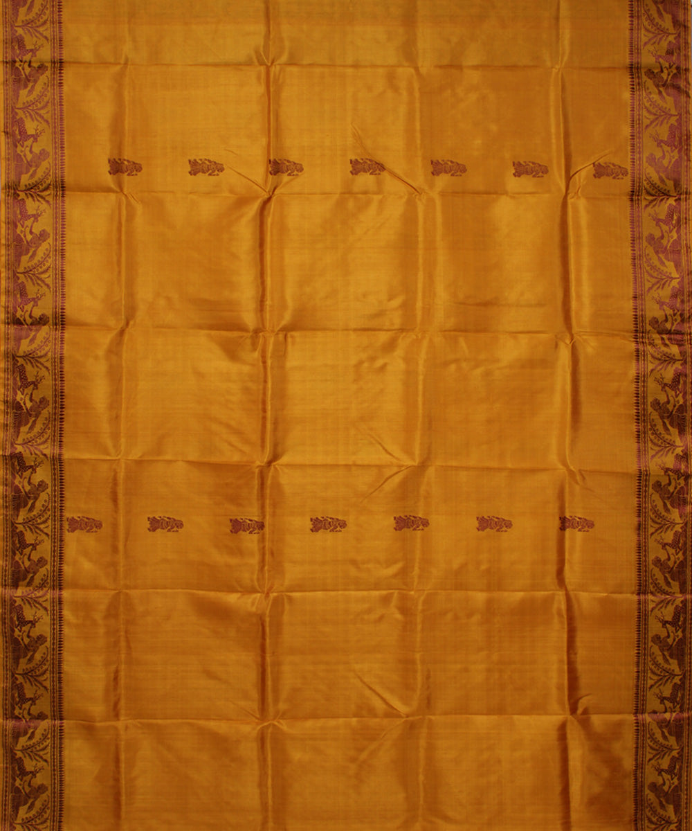 Mustard handwoven baluchari silk saree