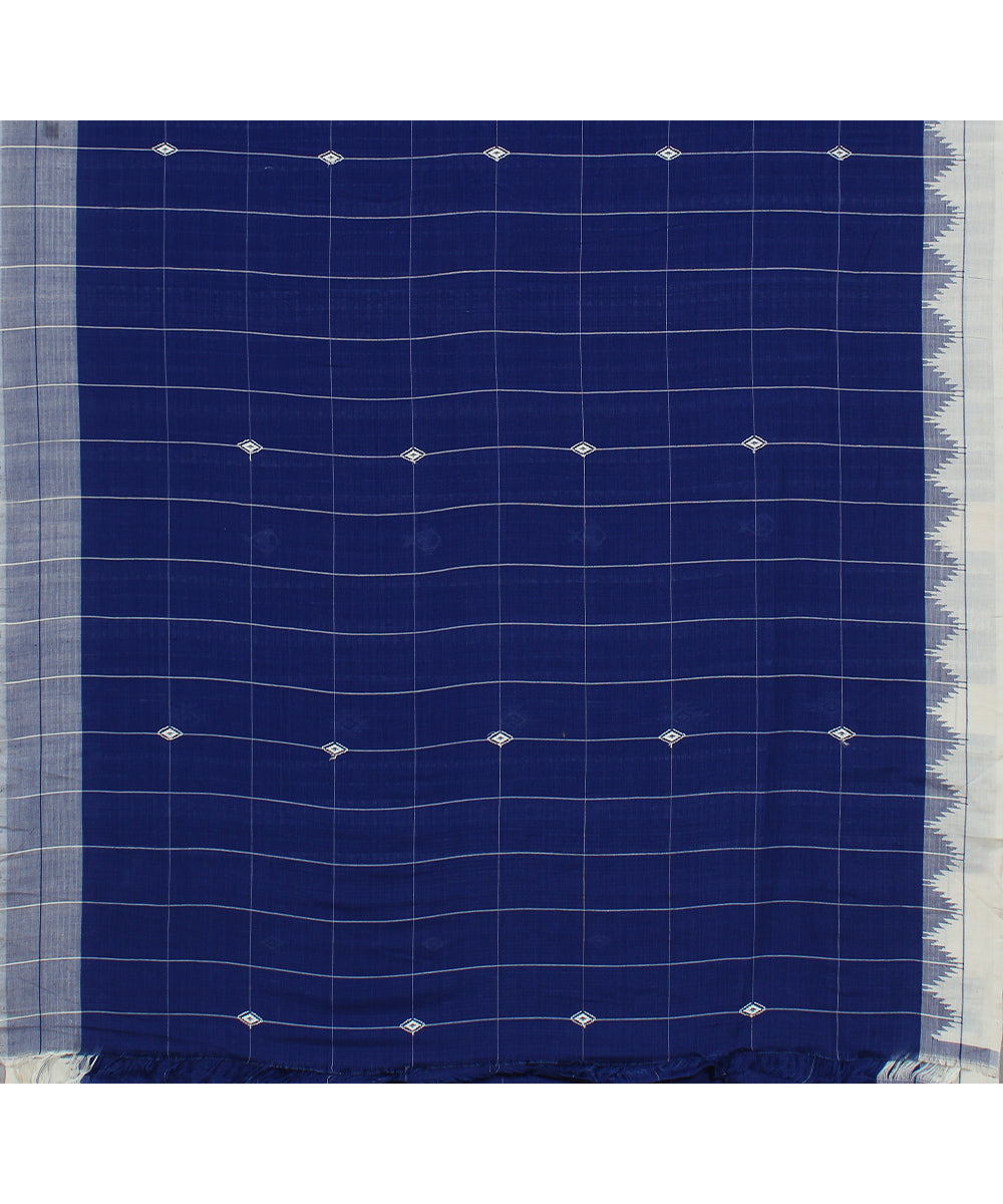 Blue white handwoven cotton kotpad saree