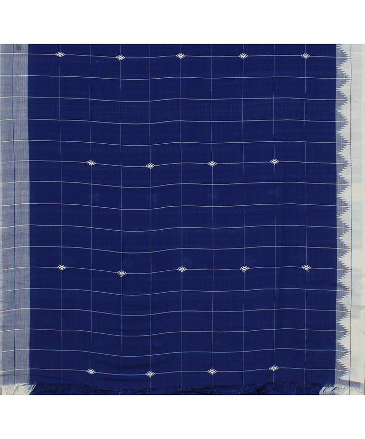 Blue white handwoven cotton kotpad saree