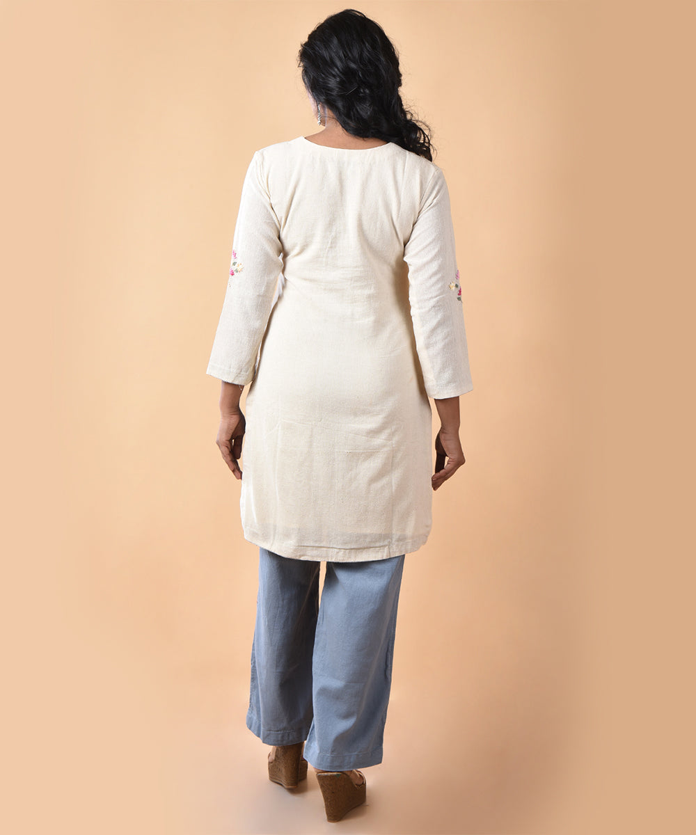 Cream handwoven cotton angrakha jamdani kurti