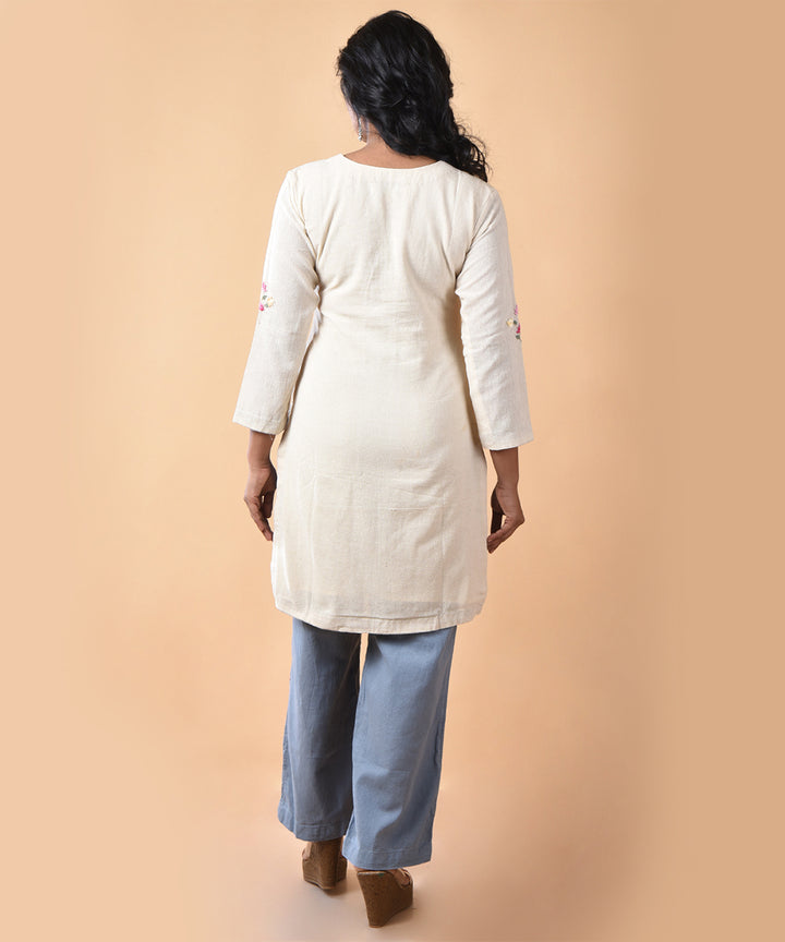 Cream handwoven cotton angrakha jamdani kurti