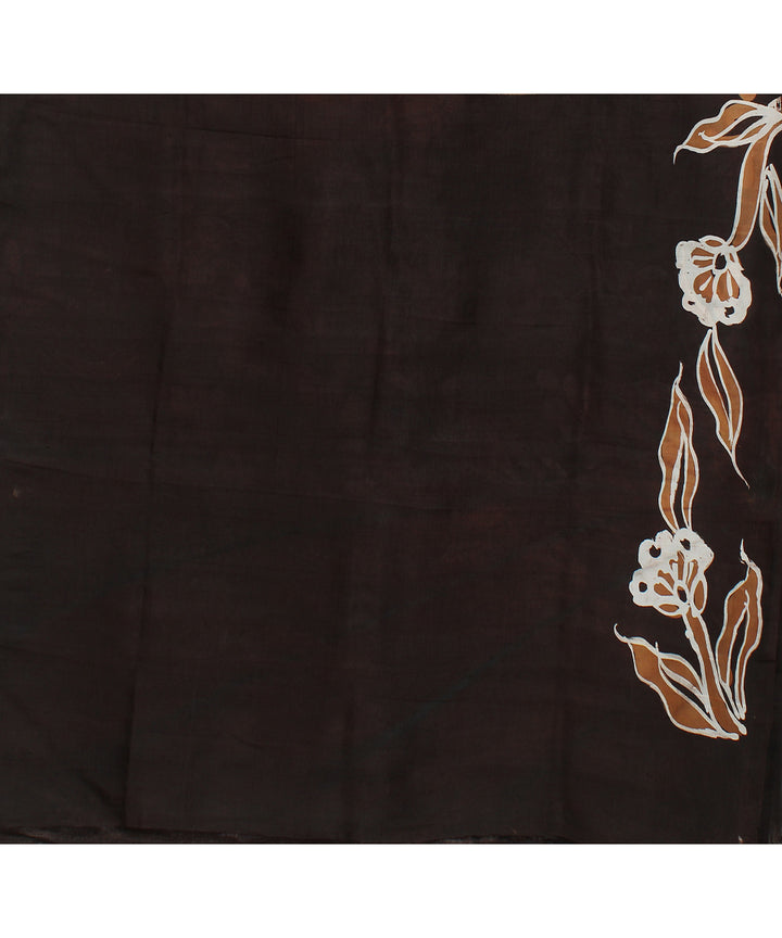 Brown mulberry silk hand painted batik saree
