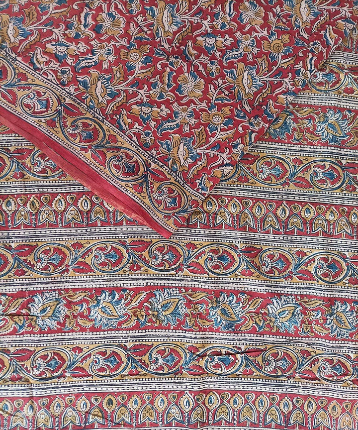 Offwhite red kalamkari cotton hand printed saree