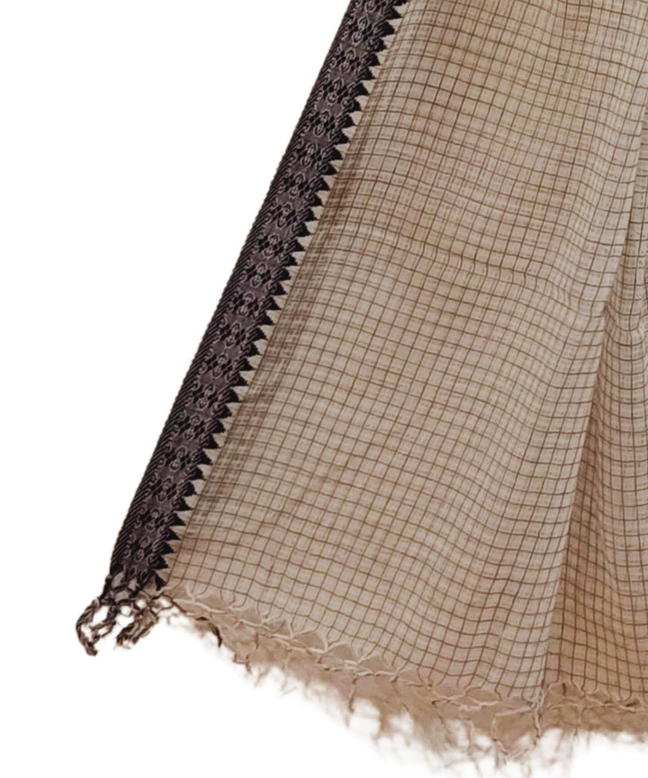 Off white black small check handwoven cotton stole