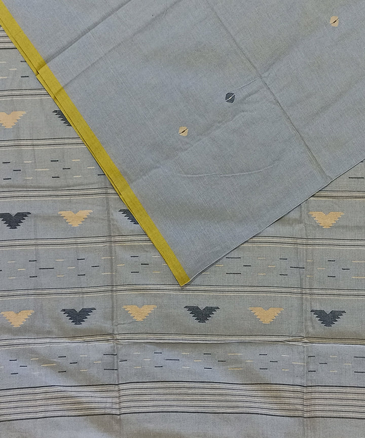 Grey yellow cotton handloom bengal saree