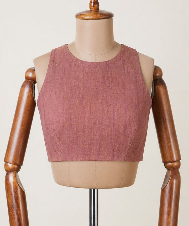 Red white boat neck sleeveless zip side opening cotton blouse
