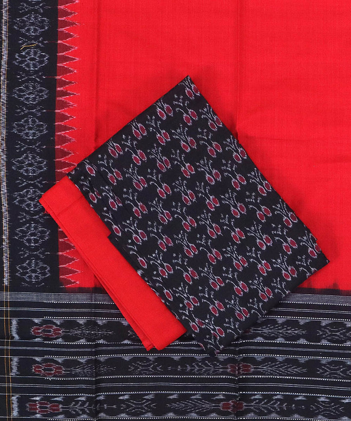 Red black handwoven cotton sambalpuri dress material