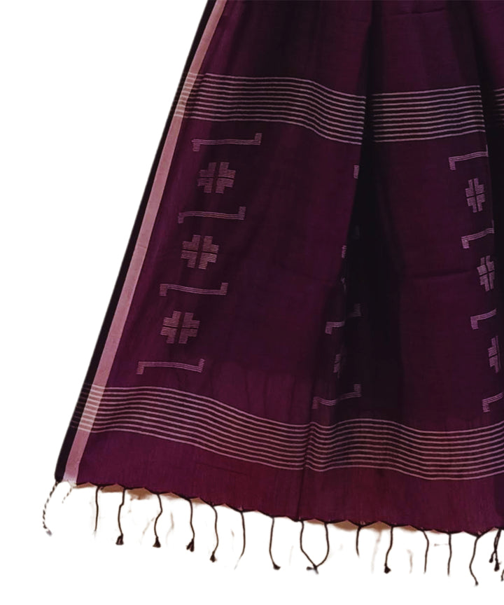 Maroon handwoven cotton jamdani stole