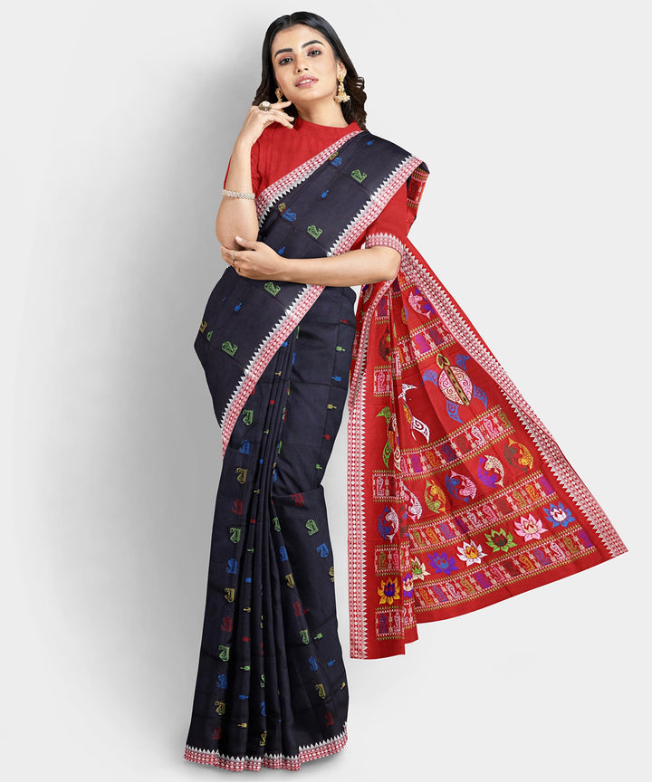 Gunmetal black multicolor silk handwoven bomkai saree