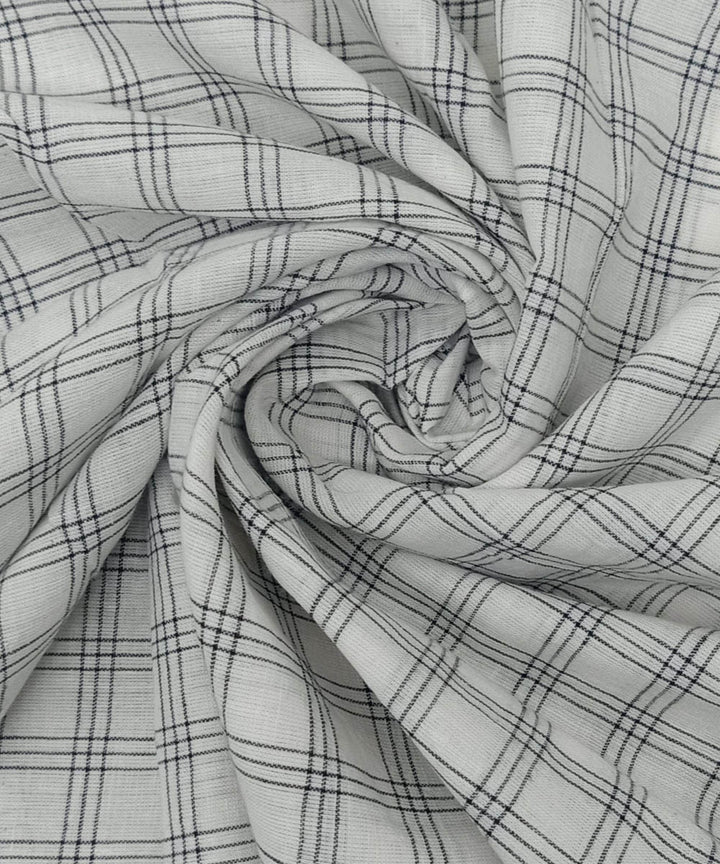 Black white checks handwoven cotton fabric