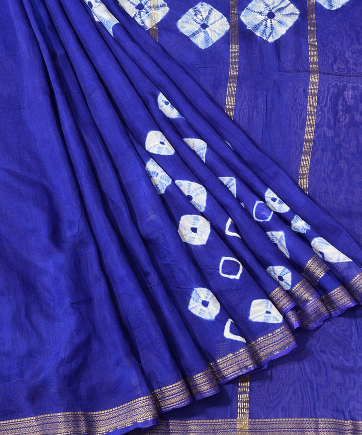 Navy blue white bandhej maheswari cotton silk saree