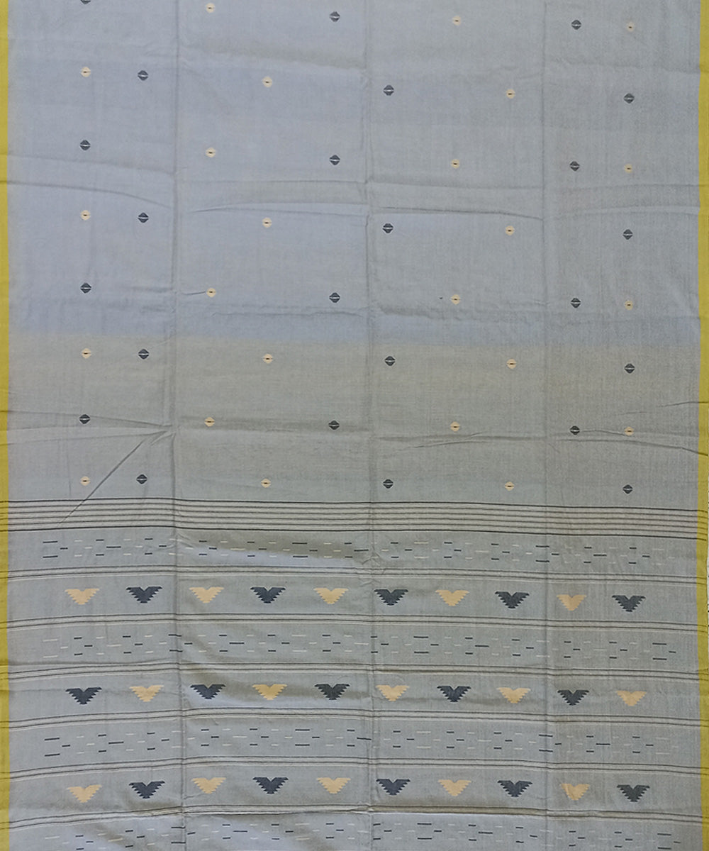 Grey yellow cotton handloom bengal saree