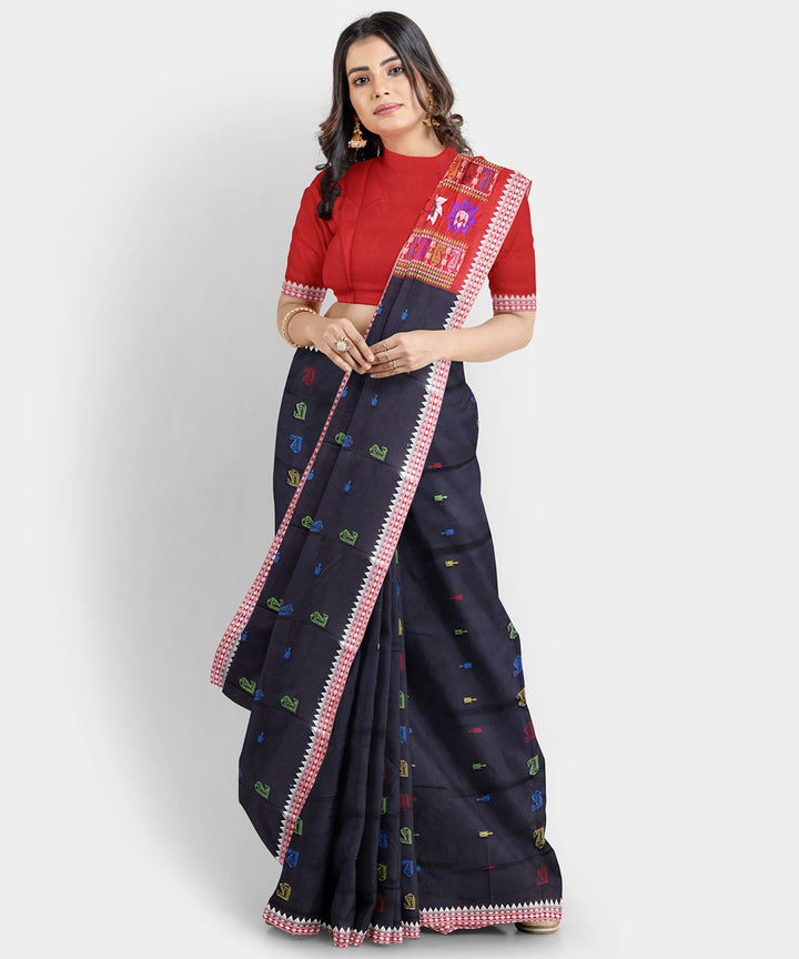 Gunmetal black multicolor silk handwoven bomkai saree