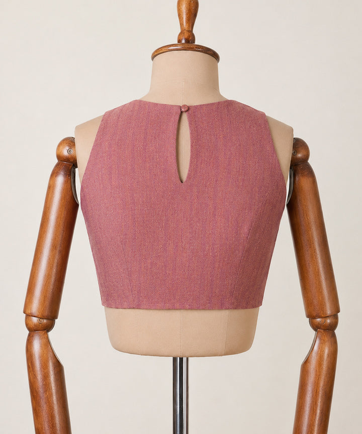 Red white boat neck sleeveless zip side opening cotton blouse