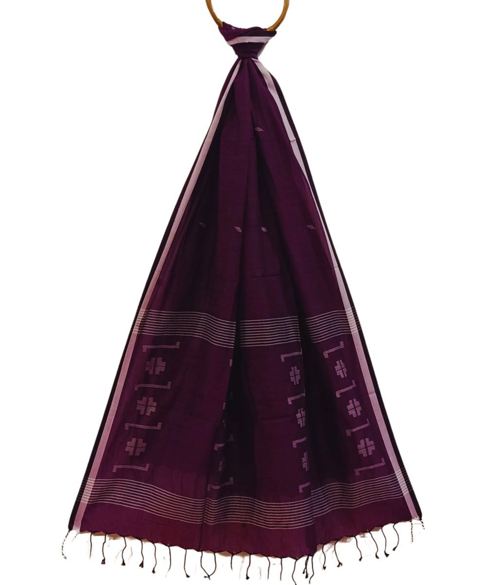 Maroon handwoven cotton jamdani stole