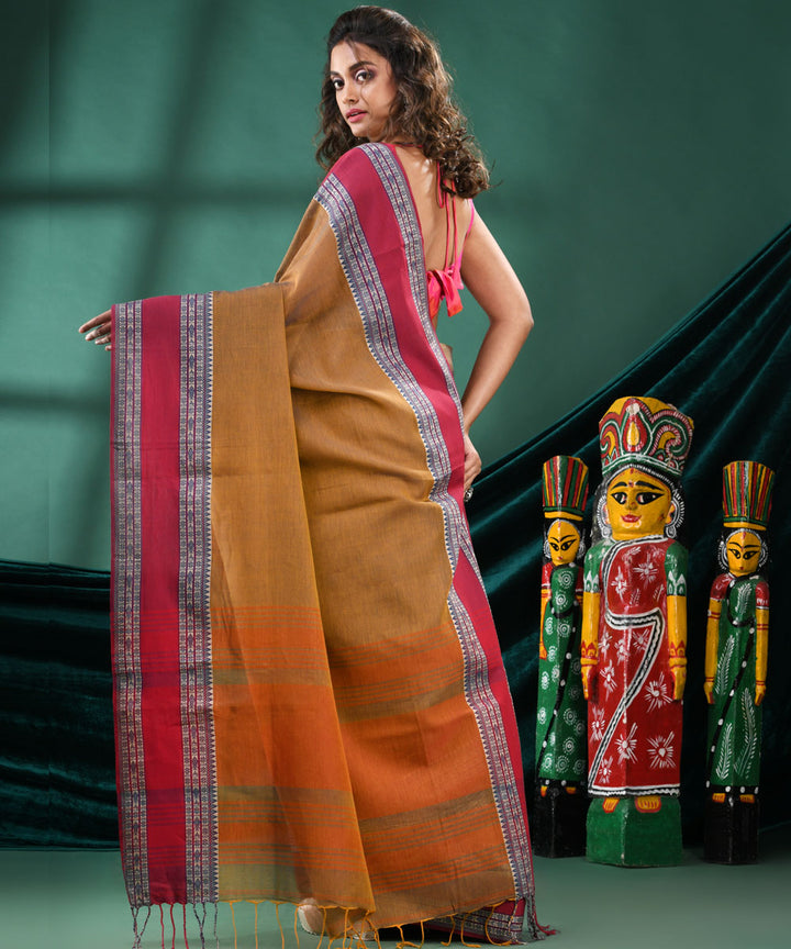 Mustard red handloom bengal cotton saree