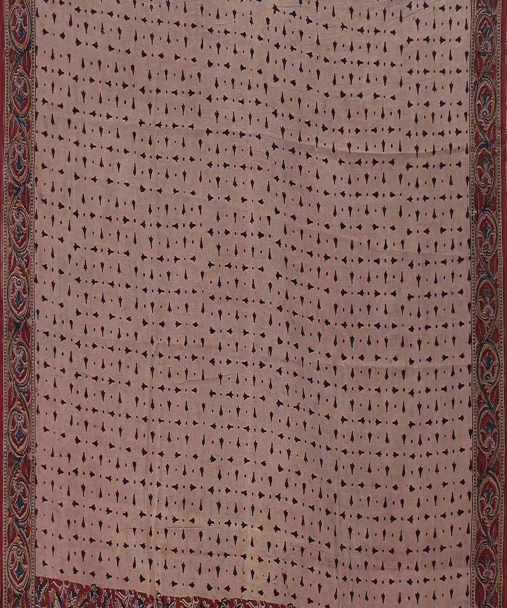 Offwhite red kalamkari cotton hand printed saree