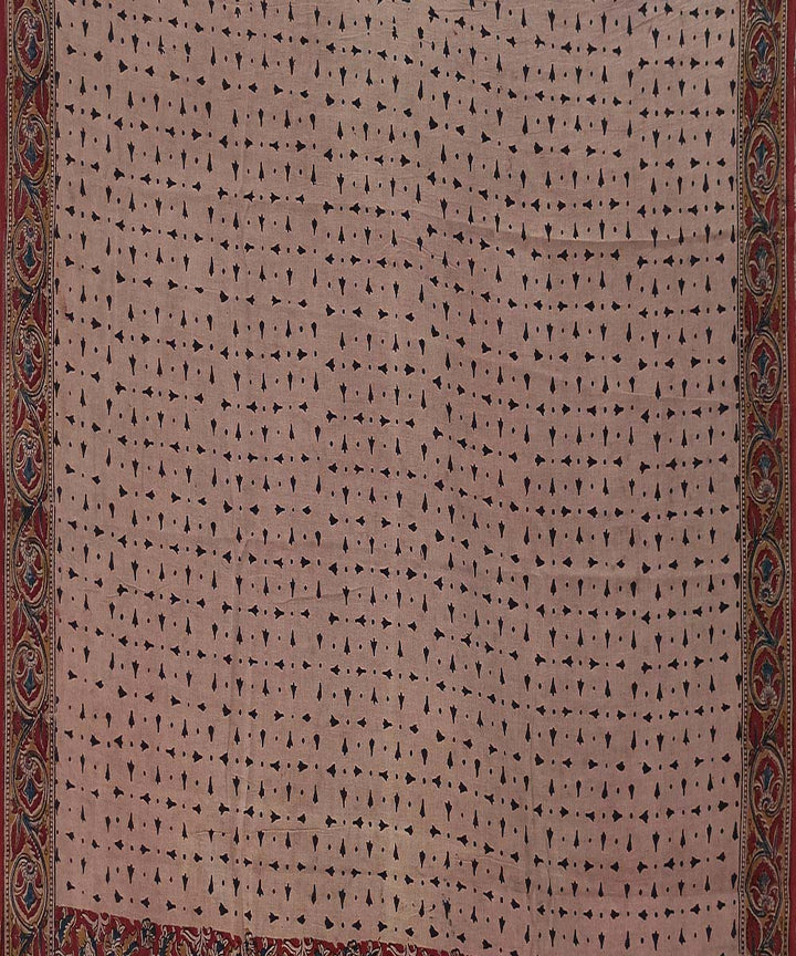 Offwhite red kalamkari cotton hand printed saree