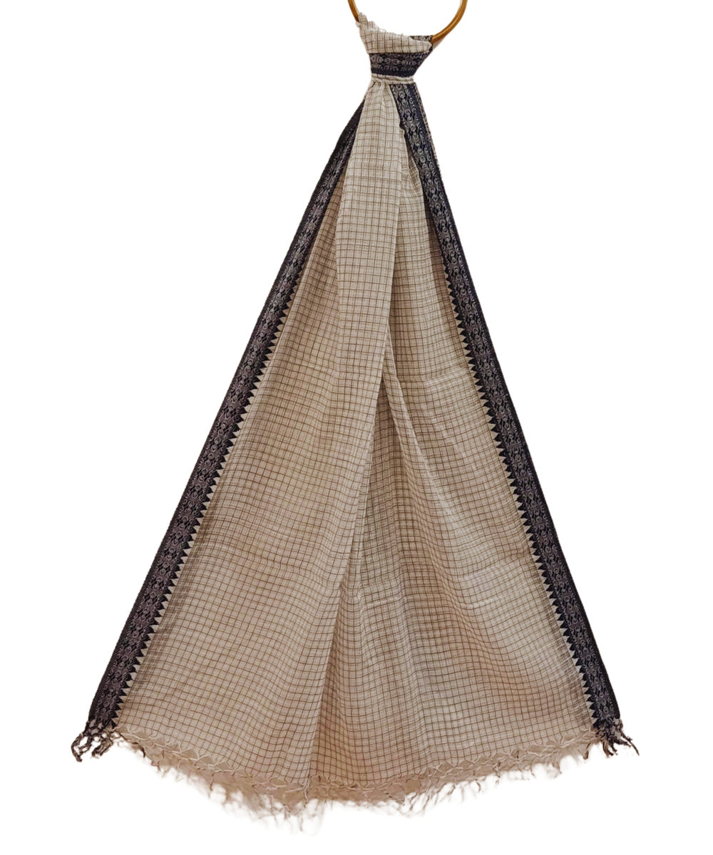Off white black small check handwoven cotton stole